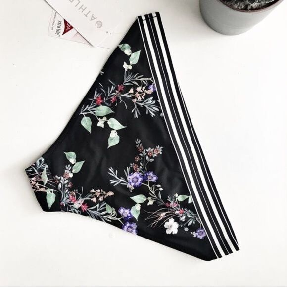 ATHLETA Floral Print Striped Elastic Waistband Bikini Bottom Size Small - Picture 6 of 7
